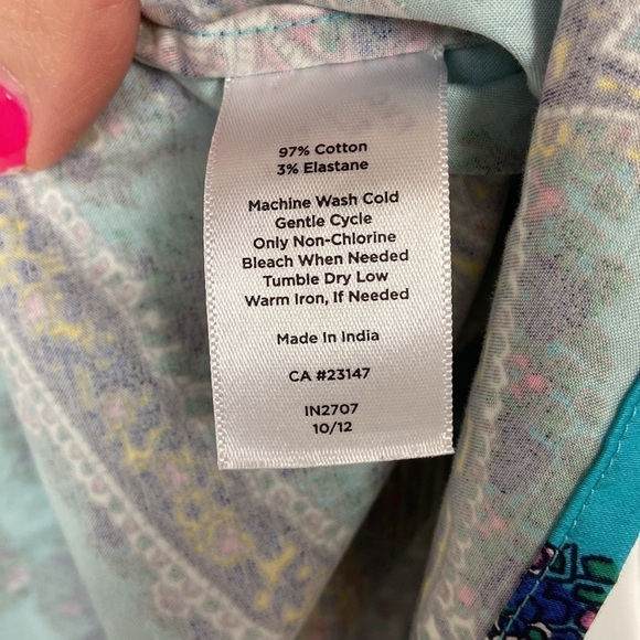 Talbots Petite Teal Multicolor Paisley Print Long Sleeve Button Down Shirt - Picture 5 of 16